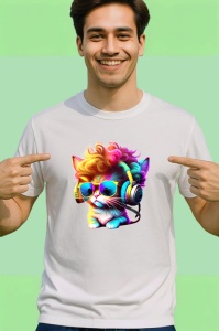 Tricou Pisica cu bucle aurii si casti pop art Copii | Dama | Barbat - Img 2