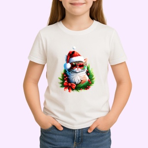 Tricou Pisica cu fundita Craciun si cadou in spate Copii | Dama | Barbat - Img 4
