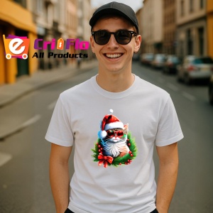 Tricou Pisica cu fundita Craciun si cadou in spate Copii | Dama | Barbat