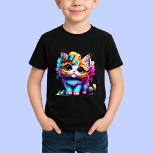 Tricou Pisica cu fundita si fluture pe cap imagine dragalasa Copii | Dama | Barbat, culoare negru