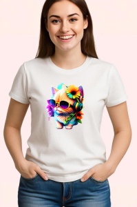 Tricou Pisica cu ochelari si casti turcoaz fundal alb Copii | Dama | Barbat - Img 3