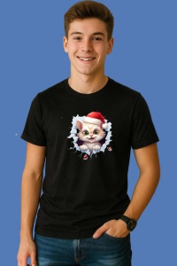 Tricou Pisica Cu Ochii Verzi Craciun, din bumbac 100% Copii | Dama | Barbat - Img 3
