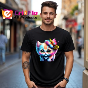 Tricou Pisica cu par buclat si flori imagine magica Copii | Dama | Barbat, culoare negru - Img 5