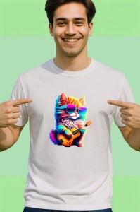Tricou Pisica curcubeu cu barba si chitara electrica Copii | Dama | Barbat - Img 2
