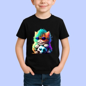 Tricou Pisica curcubeu cu minge si efecte luminoase Copii | Dama | Barbat, culoare negru - Img 4