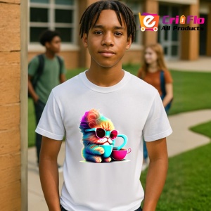 Tricou Pisica curcubeu cu ochelari si cana roz Copii | Dama | Barbat - Img 4
