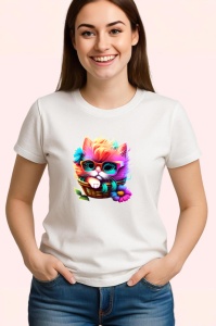 Tricou Pisica curcubeu cu ochelari verzi in stil cool Copii | Dama | Barbat - Img 3