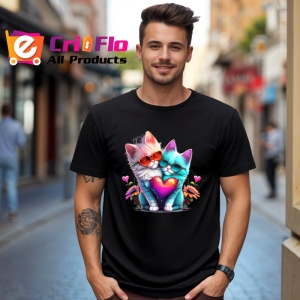 Tricou Pisica curcubeu pe luna aurie si flori fundal alb Copii | Dama | Barbat, culoare negru - Img 6