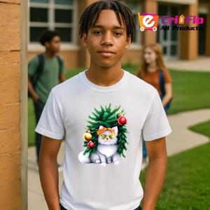 Tricou Pisica decorata cu globuri si ochelari de soare Copii | Dama | Barbat - Img 4