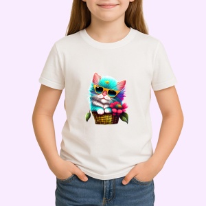 Tricou Pisica fashion in cos cu ochelari si floare mare Copii | Dama | Barbat - Img 3