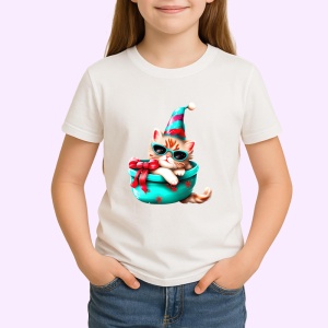Tricou Pisica festiva in caciula si bol de Craciun Copii | Dama | Barbat - Img 4