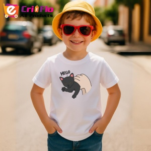 Tricou Pisica Gri Amuzanta Hello Fundal Inchis, din bumbac 100% , tricou alb pentru Copii | Dama | Barbat - Img 4