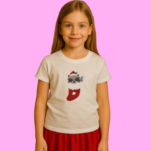 Tricou Pisica In Ciorap Rosu Mic, din bumbac 100%, tricou alb, Copii | Dama | Barbat - Img 2