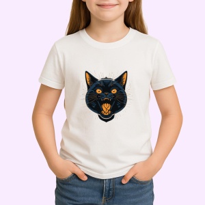 Tricou Pisica neagra cu dinti mari si fundal alb Copii | Dama | Barbat - Img 4