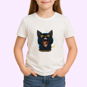 Tricou Pisica neagra tipand cu fundal alb intens Copii | Dama | Barbat - Img 4