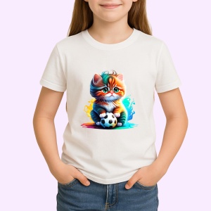 Tricou Pisica portocalie cu minge alb negru arta jucausa colorata Copii | Dama | Barbat - Img 3