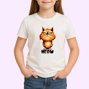 Tricou pisica portocalie meow poster simpatic pentru iubitori de pisici, Copii | Dama | Barbat - Img 3