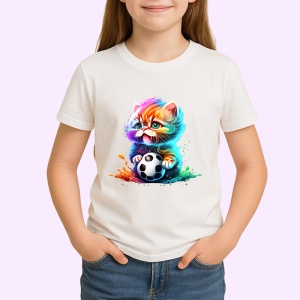 Tricou Pisica pufoasa cu minge design modern multicolor Copii | Dama | Barbat - Img 3