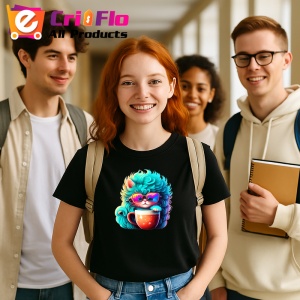 Tricou Pisica turcoaz cu ochelari si cana rosie fundal alb Copii | Dama | Barbat, culoare negru - Img 9