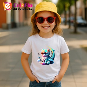 Tricou Pisica turcoaz pe luna aurie cu ochelari fundal alb Copii | Dama | Barbat - Img 11