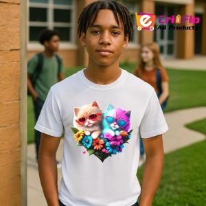 Tricou Pisici indragostite cu ochelari si inima roz violet Copii | Dama | Barbat - Img 4