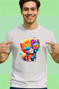 Tricou Pisicuta colorata cu flori si chitara turcoaz Copii | Dama | Barbat - Img 2