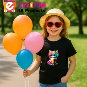 Tricou Pisicuta cu cana cafea si flori mov galbene Copii | Dama | Barbat, culoare negru - Img 10