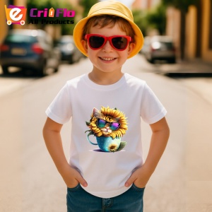Tricou Pisicuta gri cu floarea soarelui si cana curcubeu Copii | Dama | Barbat - Img 10