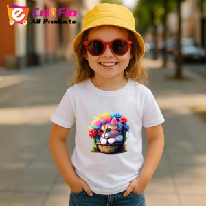 Tricou Pisicuta in cos cu flori si par in culori vibrante Copii | Dama | Barbat - Img 11