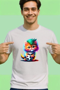 Tricou Pisicuta multicolora cu minge de fotbal si ochi mari Copii | Dama | Barbat - Img 2