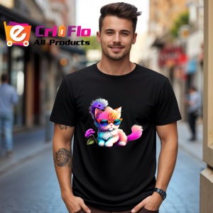 Tricou Pisicuta roz cu ochelari si coada mov pastel Copii | Dama | Barbat, culoare negru - Img 6