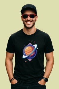 Tricou Planeta Saturn Stil Poligonal, Copii | Dama | Barbat, culoare negru - Img 2