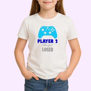 Tricou Player 2 Always Loser Controller Albastru Jocuri, din bumbac 100% , tricou alb pentru Copii | Dama | Barbat - Img 2