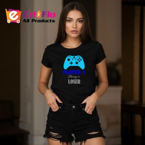 Tricou Player 2 Always Loser Controller Albastru Jocuri, din bumbac 100%, tricou negru Copii | Dama | Barbat - Img 7
