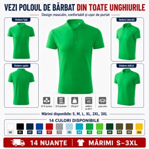 Tricou Polo Bărbat Malfini F03 Pique Polo Free, Stil Tip Tommy, 65% Bumbac, 200 g/m², Guler Polo, Label Free, 14 Culori, Mărimi S–3XL - Img 6