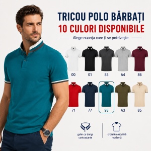 Tricou Polo Bărbați 256 Collar Up, 100% Bumbac, 215 g/m², Guler cu Contrast, 2 Nasturi, S–3XL, 10 Culori - Img 8