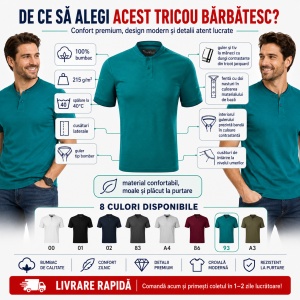 Tricou Polo Bărbați Malfini 273 Diamond, 100% Bumbac, 215 g/m², Guler Tip Bomber, 8 Culori - Img 2