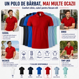 Tricou Polo Bărbați Malfini, 65% Bumbac, 35% Poliester, 170 g/m², Guler cu 3 Nasturi - Img 7