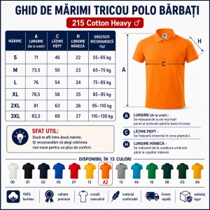 Tricou Polo Bărbați Malfini Cotton Heavy 215, 100% Bumbac, 220 g/m², Guler Polo, Mărimi S-3XL, 13 Culori - Img 4