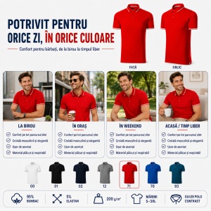 Tricou Polo Bărbați Malfini Premium Perfection Plain, 95% Bumbac, 5% Elastan, Slim Fit, 200 g/m², Guler Contrast - Img 8