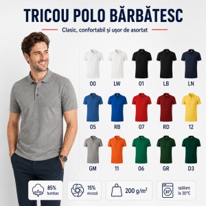 Tricou Polo Bărbați Reserve R22 – Material Pique 200 g/m², 65% Bumbac, 35% Poliester, perfect pentru lucru