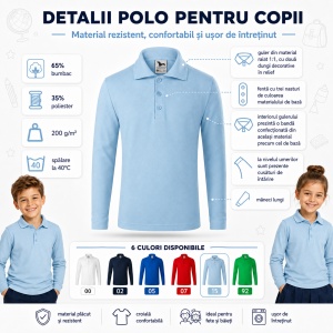 Tricou Polo cu Mâneci Lungi pentru Fete Bluza Polo Copii - Img 3