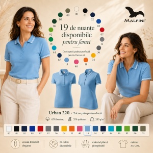 Tricou Polo Damă cu dungi la guler, bumbac 65%, marimi XS - 2XL - 19 nuanțe - Img 8