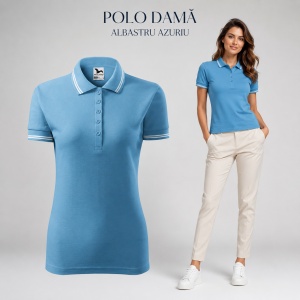 Tricou Polo Damă cu dungi la guler, bumbac 65%, marimi XS - 2XL - 19 nuanțe - Img 18