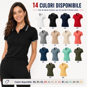 Tricou polo damă | guler cu dungi | cambrat slim fit 14 culori disponibile -233 - Img 4