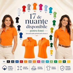 Tricou Polo Damă Malfini 213 Cotton, 100% Bumbac, 170 g/m², Guler Raiat, 5 Nasturi, Croială Cambrată, 17 Culori, XS–2XL - Img 8
