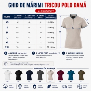 Tricou Polo Damă Malfini Diamond 274 – 100% Bumbac, 215 g/m², Guler Tip Bomber, Croială Cambrată - Img 3