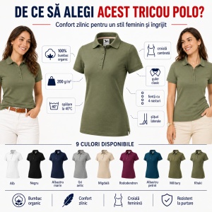 Tricou Polo Damă Malfini Prime GOTS 235 – 100% Bumbac Organic, 200 g/m², Croială Cambrată - Img 2