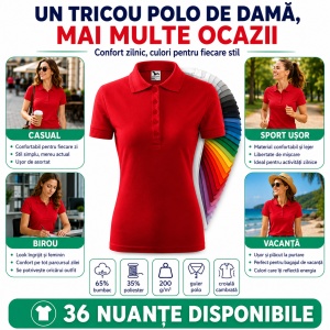 Tricou Polo Damă Pique Polo, Croială Cambrată, 36 Nuanțe, Mărimi XS–3XL - Img 6