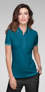 Tricou polo femei cu o dunga la guler de culoare turcoaz